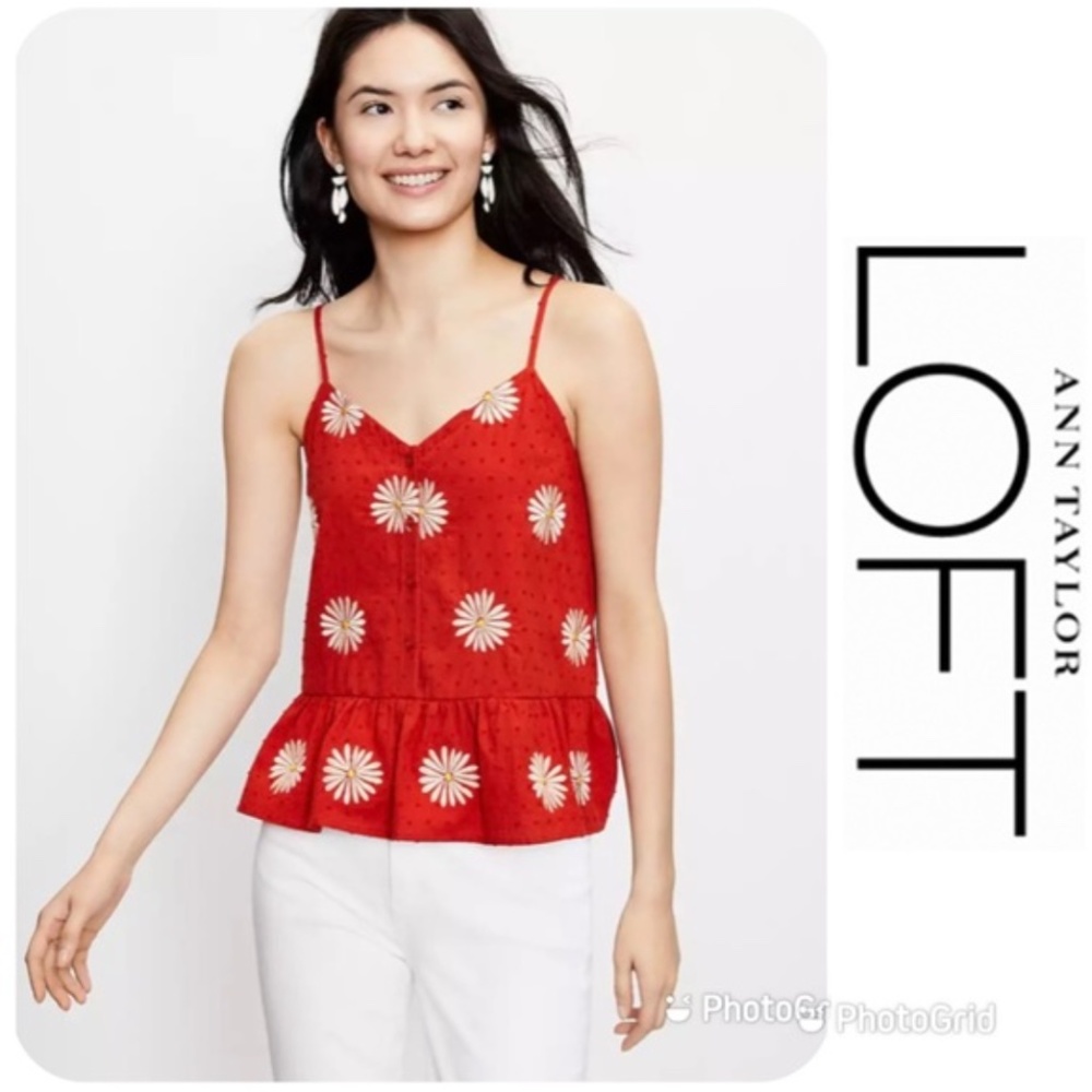 NEW Loft FLORAL EMBROIDERED BUTTON PEPLUM CAMI XS